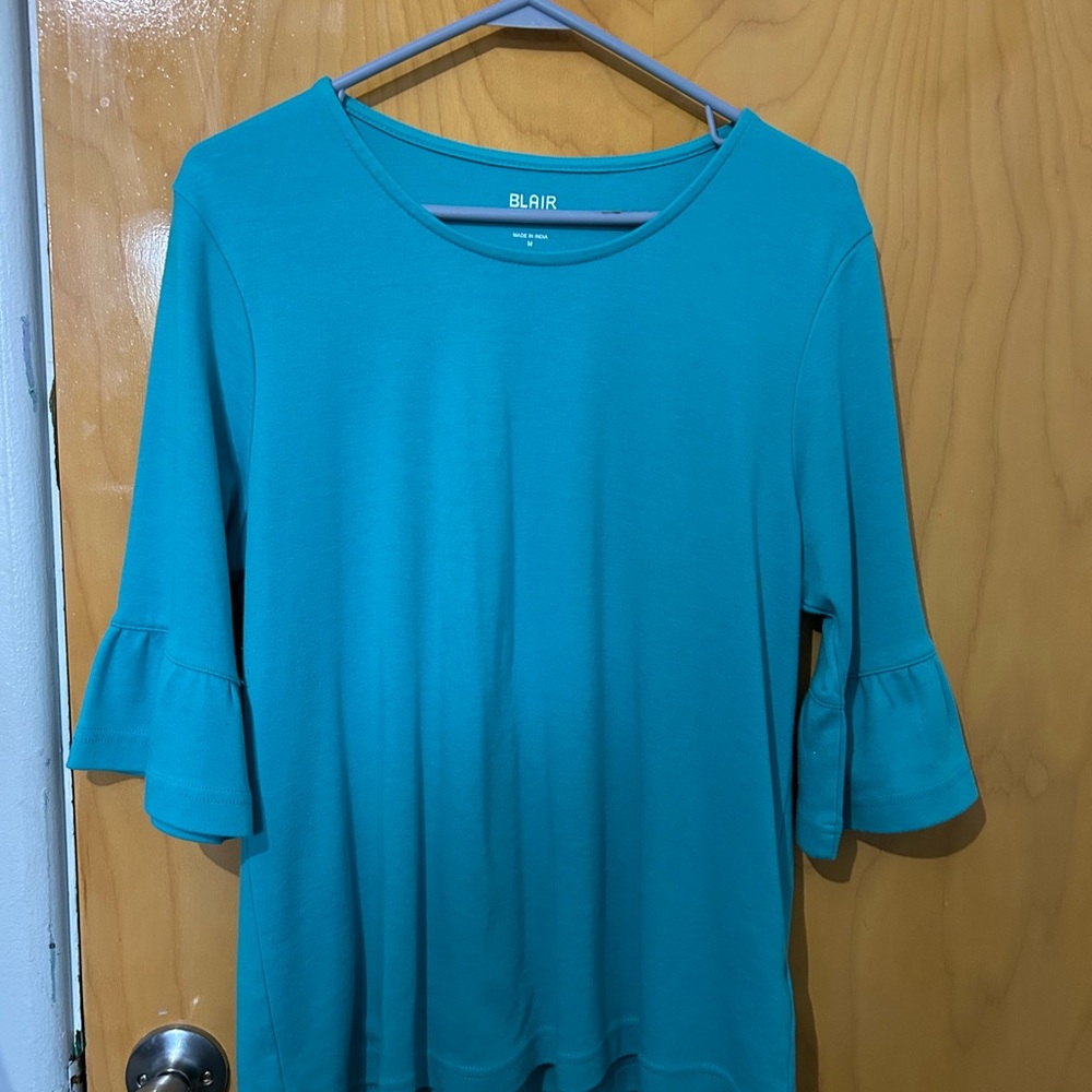 Blair Blue Ruffled 3/4 Sleeve Blouse